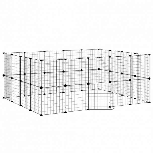 vidaXL 36panelová ohrádka pro zvířata s dvířky černá 175 x 140 x 70 cm ocel