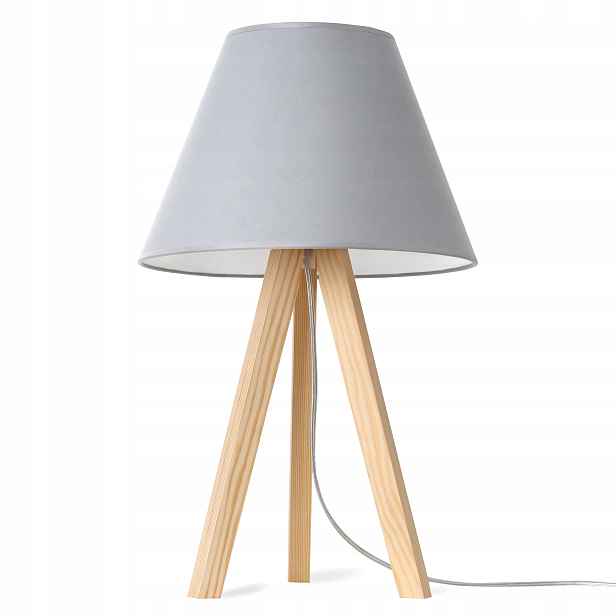 Noční Lampa Stolní Lampa Trojnožka Dřevěná S Stínítkem Šedá Do Ložnice