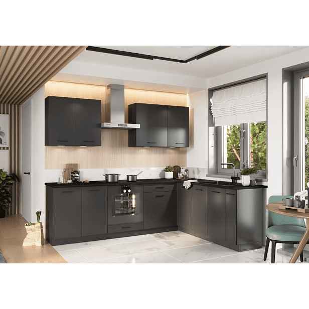 Artstolk Rohová kuchyňská linka ANIKA C | 200-260 cm grafit Provedení: s pracovní deskou