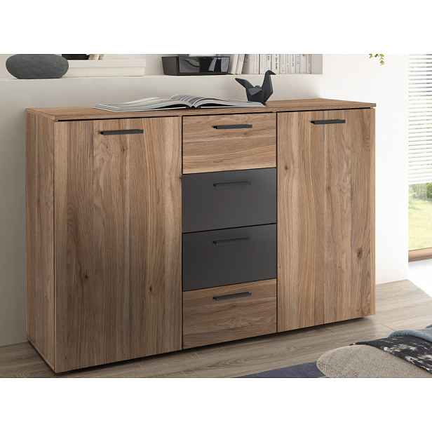 Komoda se šuplíky Aschau, dub mauvella/grafit