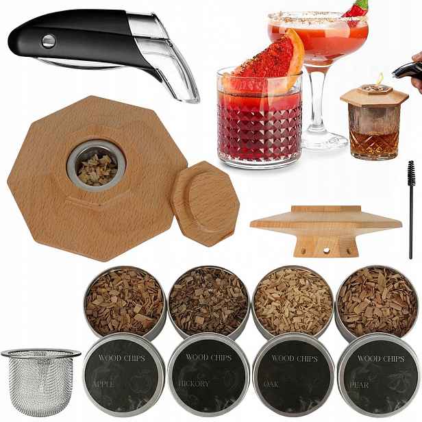 Sada Na Uzení Whisky Smoker 4 Příchutě Do Nápojů, Barmanská, Trvalá