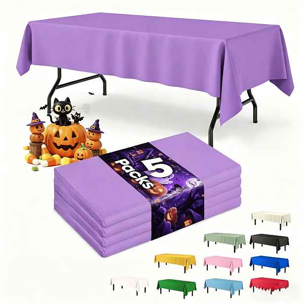 TEMU Vánoce, 5ks fialových jednorázových halloweenských ubrusů, 54 x 72 palců plastové ubrusy, potahy na pikniky, narozeniny, večírky, Valentýna