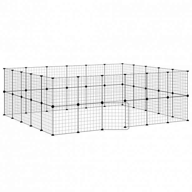 vidaXL 44panelová ohrádka pro zvířata s dvířky černá 210 x 175 x 70 cm ocel