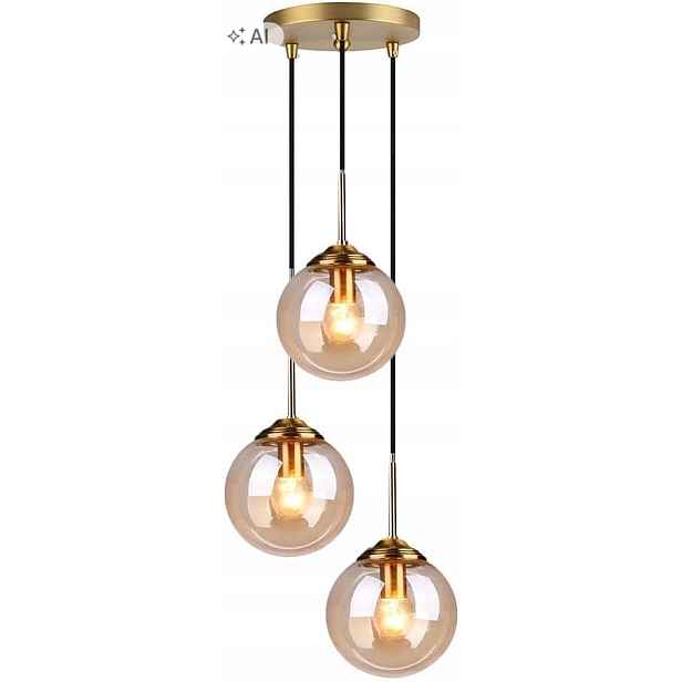Závěsná lampa 3 Jantarové koule Zlatý skleněný lustr nad stůl žárovky