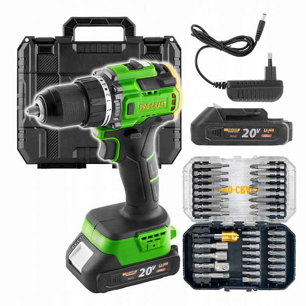 Aku vrtací šroubovák Procraft PA18LiH se sadou bitů BS-37
