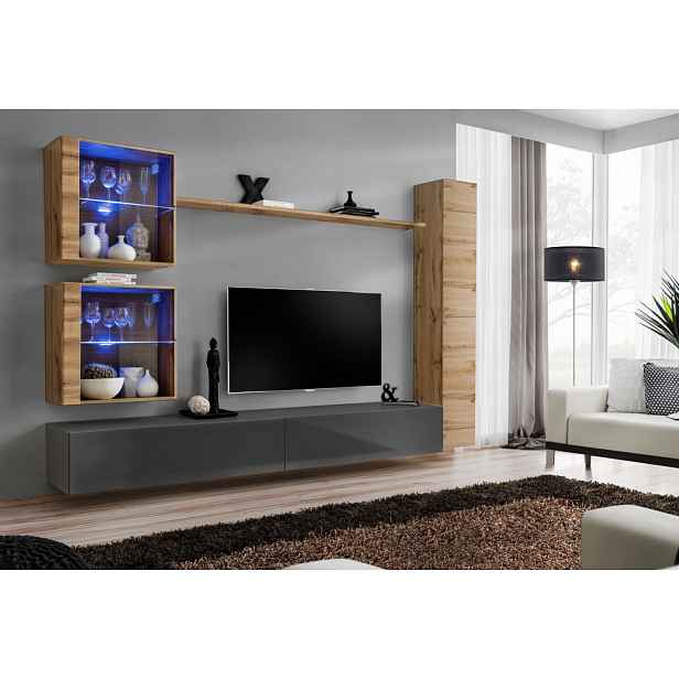 Stěna do obývacího pokoje RIONATA 18 - dub wotan / grafit