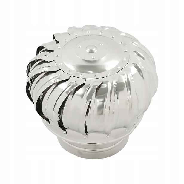Střešní ventilátor z nerezové oceli s montážními úchyty.