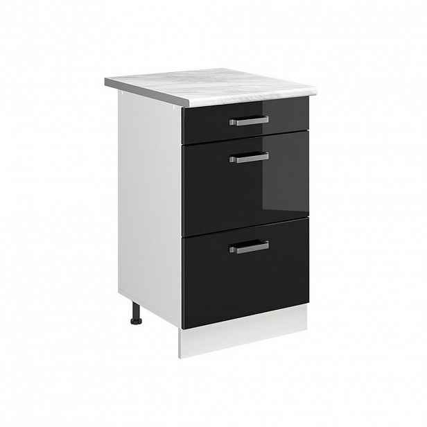 Vicco SPODNÍ SKŘÍŇKA KUCHYŇSKÉ LINKY R-Line, Černý vysoký lesk/Bílá, 50 cm pracovná doska Mramor