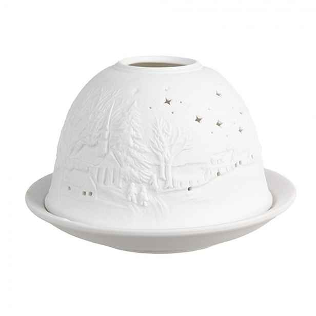 Bílý porcelánový svícen na čajovou svíčku zimní krajina Paollo - Ø 12 * 8 cm Clayre & Eef
