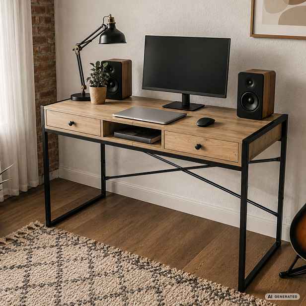 Široký psací stůl CELRIS s úložným prostorem - dub artisan / černý