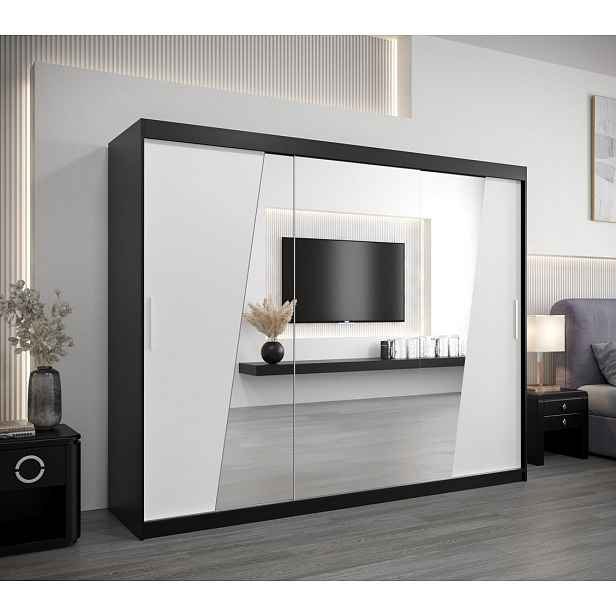 Skříň s posuvnými dveřmi GABRIELA - šířka 250 cm, černá / bílá
