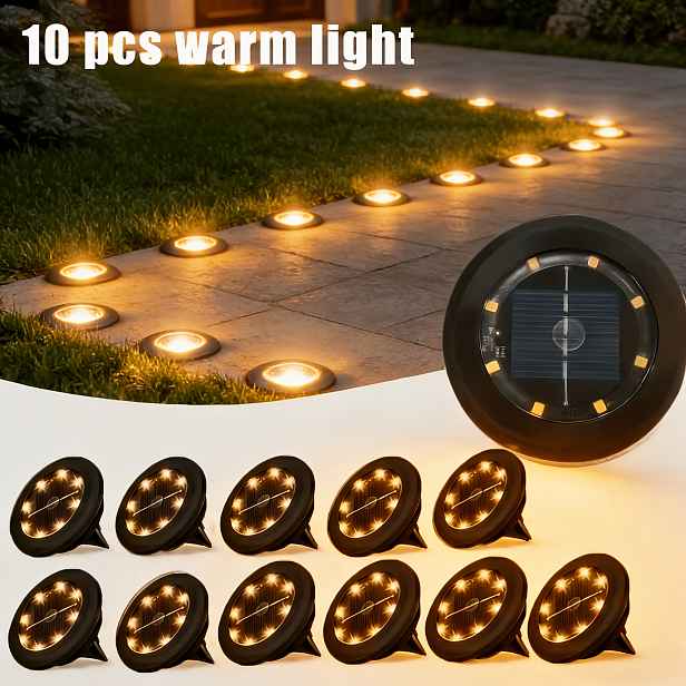 TEMU Sada 10 černých solárních zemních světel, vhodné pro zahradu, cestu, terasu, trávník, chodník a dekorativní osvětlení chodby. Stylový design,
