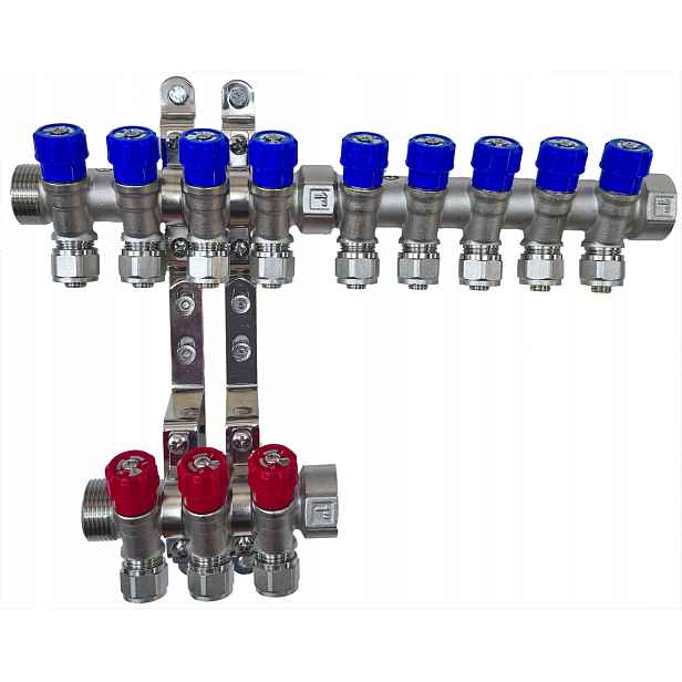 X-home Rozdělovač Pex 1" x 16 mm 9 Okruhů Studené Vody 3 Okruhy Teplé