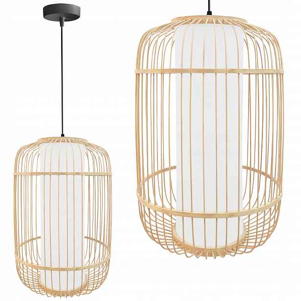 Bambusová závěsná lampa Boho Přírodní velká 50 cm, ažurová