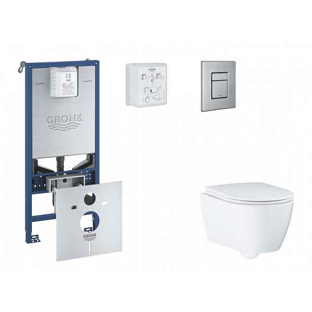 Grohe Rapid SLX - Set předstěnové instalace, klozetu, sedátka SoftClose a tlačítka Skate Cosmopolitan, kartáčovaná nerezová ocel SANI11BB2112