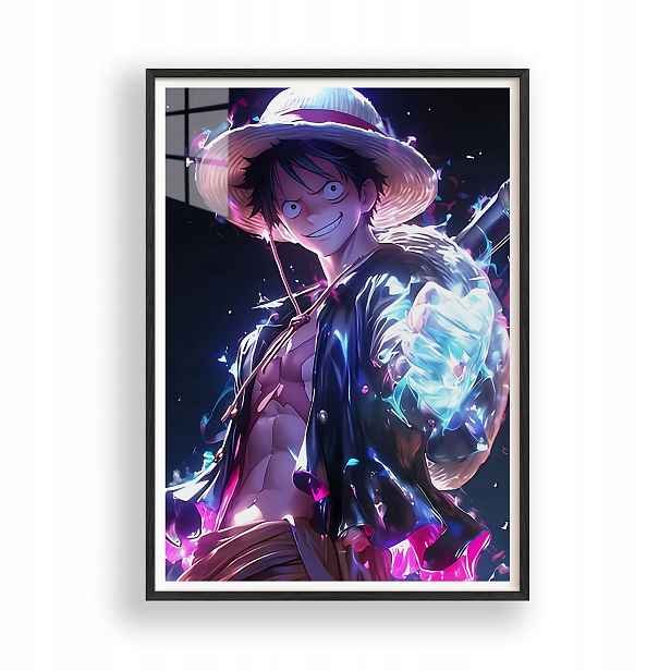 Obraz One Piece Luffy Anime Plakát Rámeček Dřevěný Černý 30x42 cm