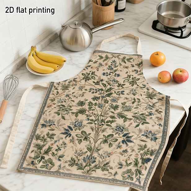 TEMU Vintage zástěra s botanickým vzorem Paisley a květinami - plochá 2D, vhodná pro venkovské kuchyně, rustikální pečení, britské čajové dýchánky,