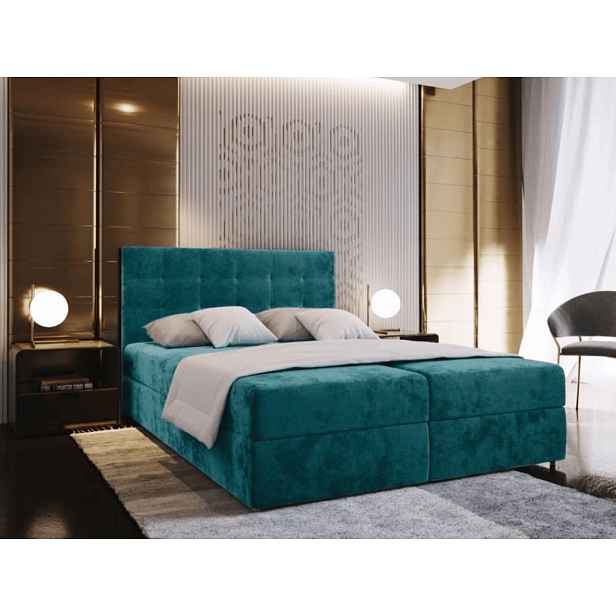 Čalouněná postel boxspring GLORIEN VELVET 140x200 cm tyrkysová Matrace: Matrace Bonell pružinová