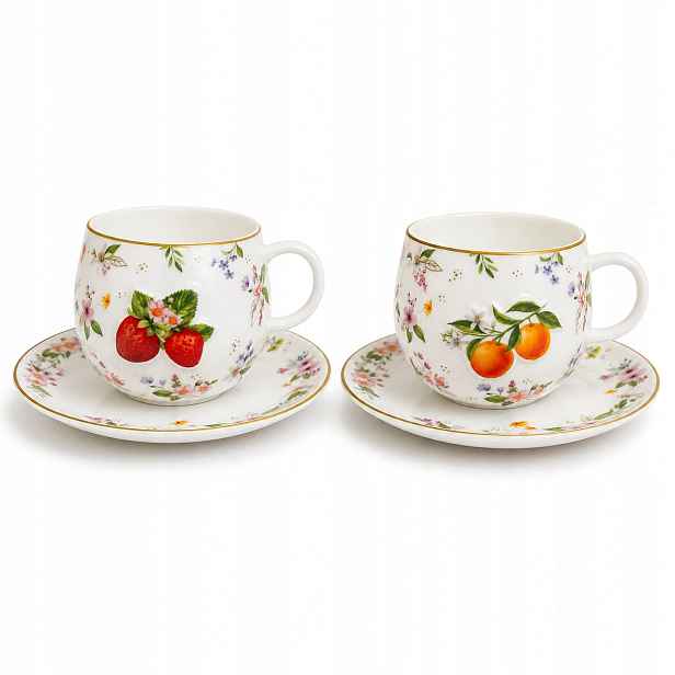šálek 120 ml 2 ks šálků s podšálky, porcelán, ovoce, ovoce, ovoce