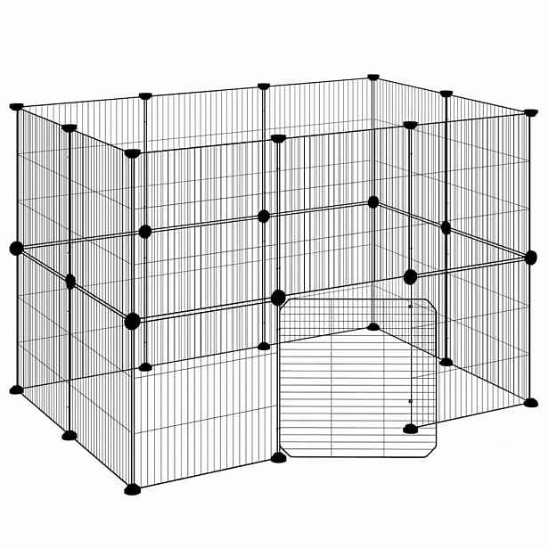 vidaXL 20panelová ohrádka pro zvířata s dvířky černá 105 x 70 x 70 cm ocel