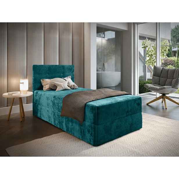 Čalouněná postel boxspring GLORIEN VELVET 100x200 cm tyrkysová Matrace: Matrace Bonell pružinová