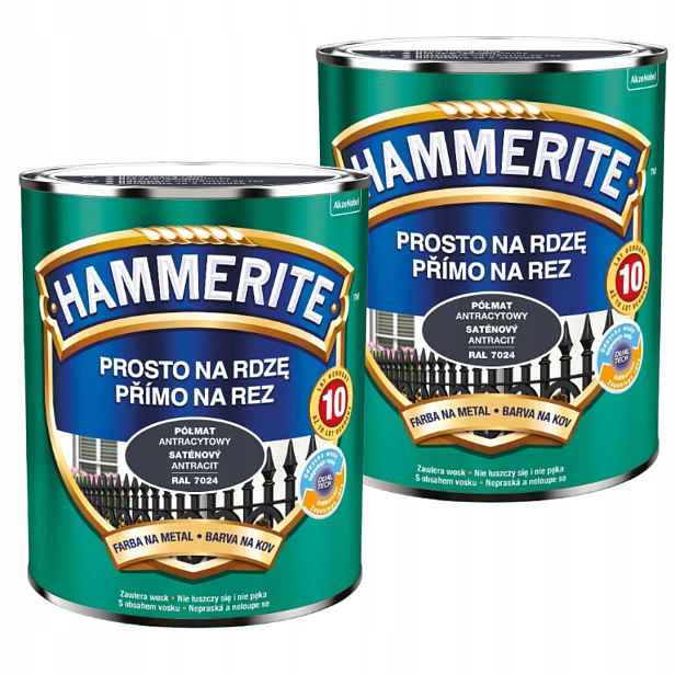 Hammerite Barva Na Kov 5L Přímo Na Rez Polomat Antracit Set 2x2,5L