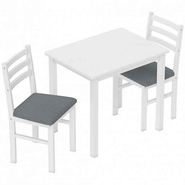 HOMCOM JÍDELNÍ set 3 ks z kaučukového dřeva MDF bílý