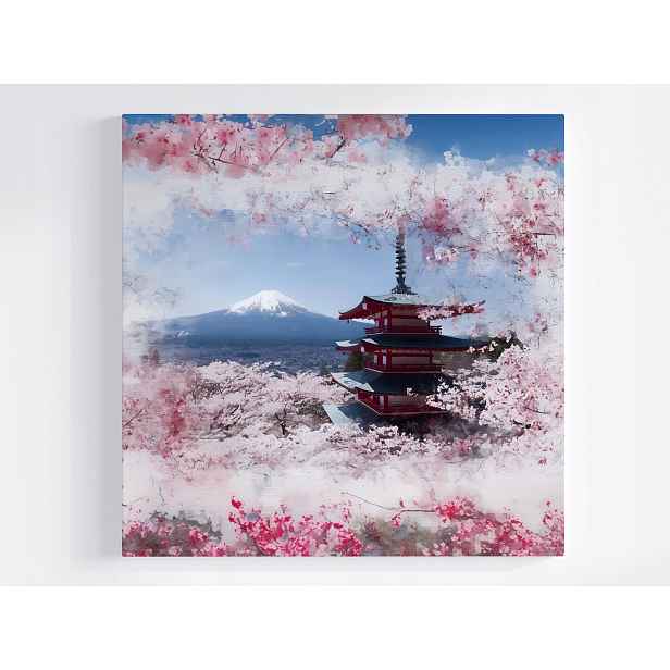 Obraz Na Plátně Canvas Japonsko Hora Fuji Pagoda Sakura Květ Višeň 50x50