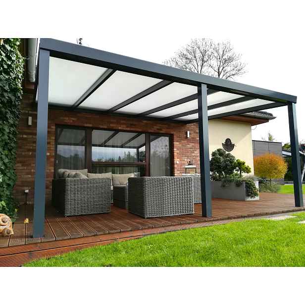 Sestava pro montáž hliníkové pergoly antracit 7016 PC 16 BOX 3 WALL opál 5×3 m