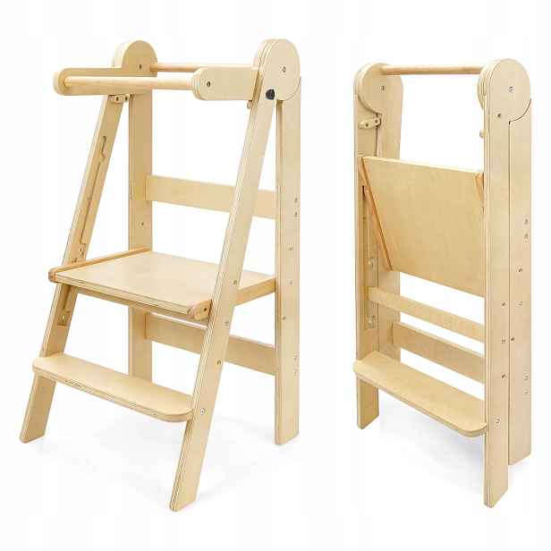 Skládací kuchyňská věž Montessori pro děti, 3-stupňová, dřevěná