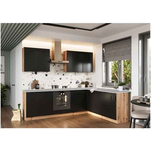 Artstolk Rohová kuchyňská linka ISABEL | 200-260 cm dub artisan/černá Provedení: bez pracovní desky