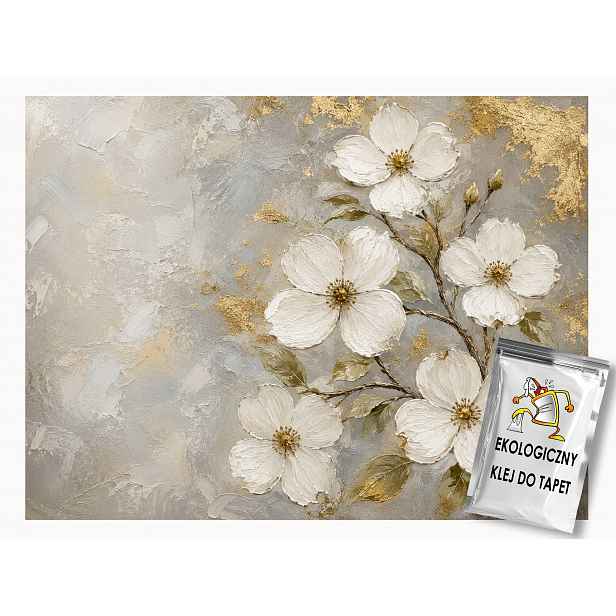 Fototapeta Flizelina Bílé Květiny Stěna Textura Impasto 3D 254x184 130g