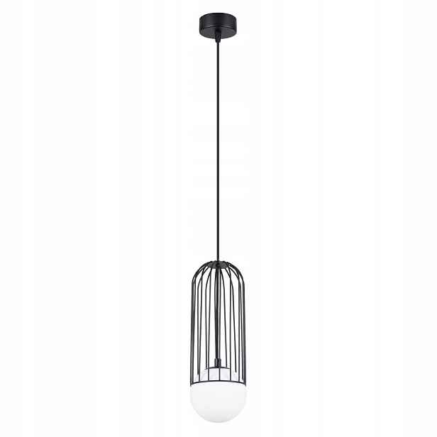Sollux Závěsná lampa černá kovová skleněná bílá koule do obývacího pokoje ložnice