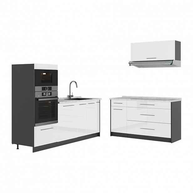 Vicco KUCHYNĚ Fame-Line, Bílá vysoký lesk/Antracit, 340 cm, PD Mramor