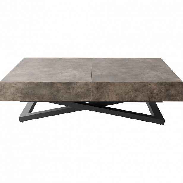 WFL GROUP KONFERENČNÍ STOLEK Cavetta U Výškově Nastavitelný a Rozkládací s Černou Kovovou Podnoží, Tmavě šedý Chicago Beton 120-200/80/27-76 cm