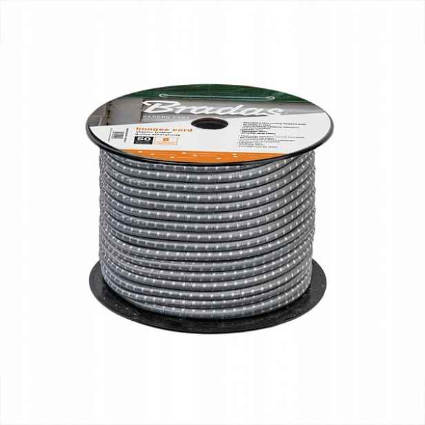 50 m Elastická guma 8 mm x 50 m šedá Bungee Cord Hook Bradas 0239