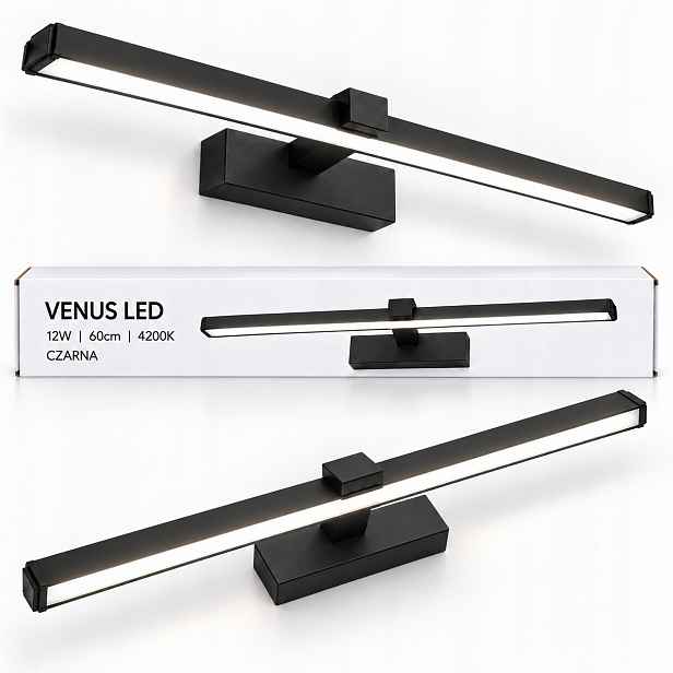 Led koupelnová lampa Venus 60 cm 12 W černá nad zrcadlo, nástěnné svítidlo 4200K