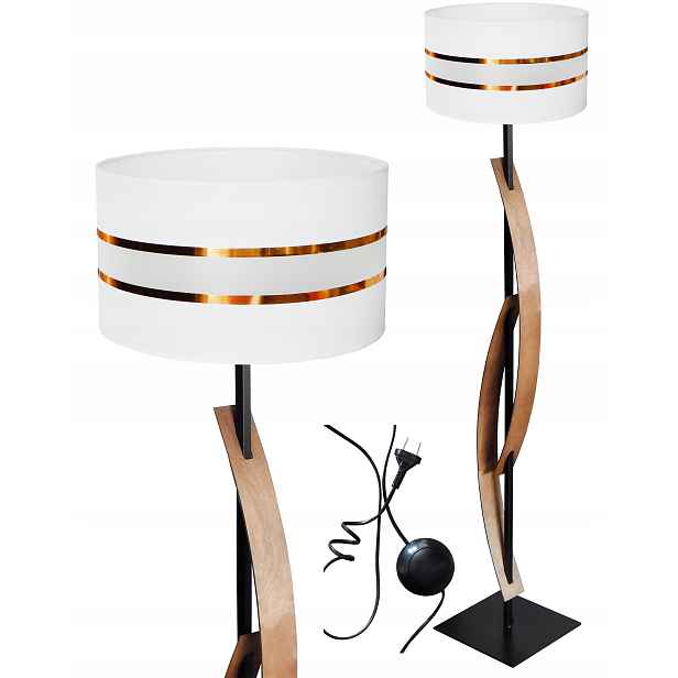 Podlahová Stojací Lampa 096ST Led E27 Stínidlo Dřevo Obývací Pokoj Ložnice Pokoj
