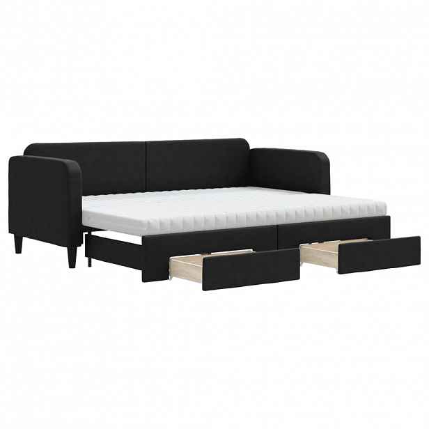 vidaXL Válenda s přistýlkou a zásuvkami černá 80 x 200 cm textil