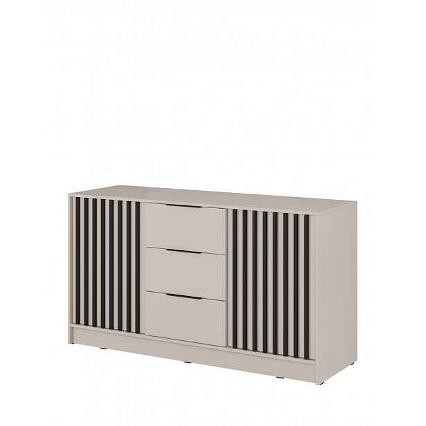 Komoda se zásuvkami Nelly 3D, černé lamely, kašmír