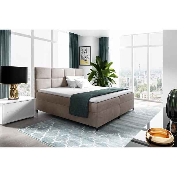 Postel boxspring s úložným prostorem BRIGITA - 200x220, béžová + topper ZDARMA