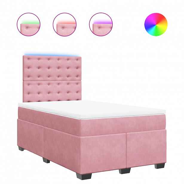 vidaXL Box spring postel s matrací růžová 120 x 200 cm samet
