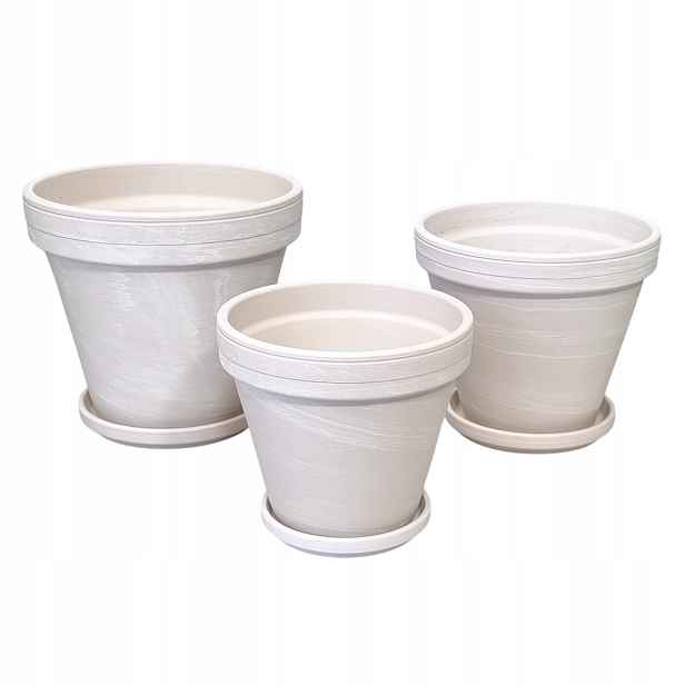 Hliněné květináče Terakota Granit – sada 3 květináčů – 16 cm, 18 cm a 20 cm
