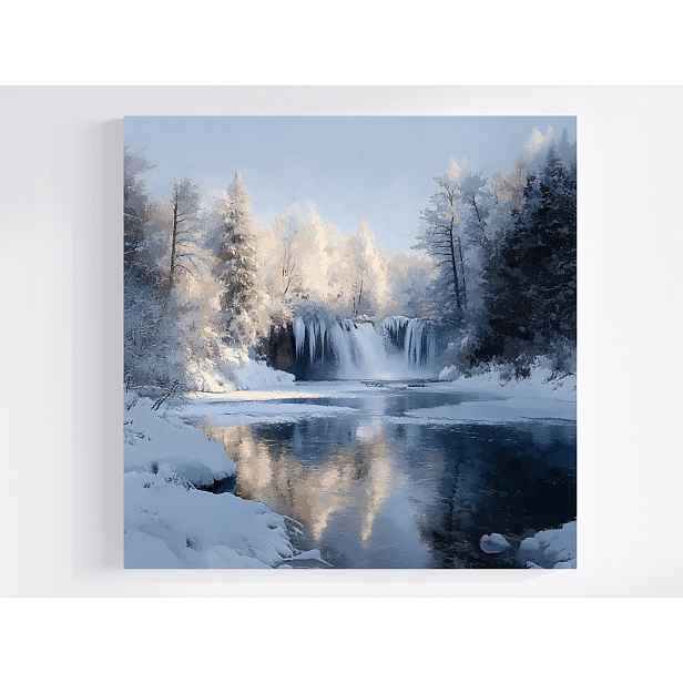 Obraz Na Plátně Canvas Krajina Zima Sníh Mráz Led Vodopád Řeka 50x50