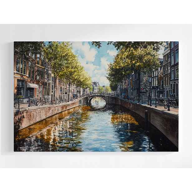 Obraz Na Plátně Pohled Na Amsterdam Nizozemsko Kanál Most 60x40