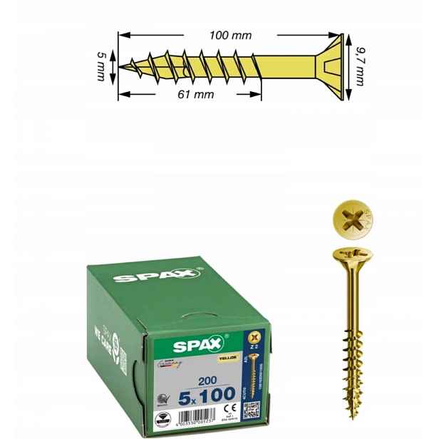 Univerzální šroub na dřevo (zlatý) Spax 5 x 100 mm Yello-x 200 ks