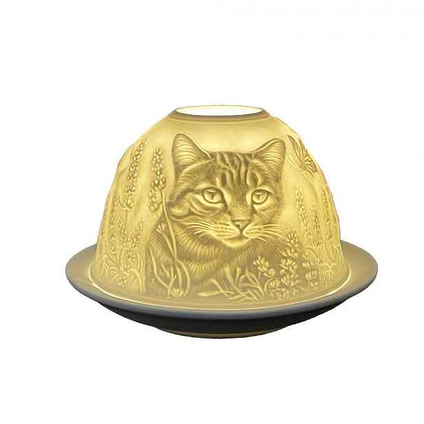 Bílý porcelánový svícen na čajovku kočička s koťátky Paollo - Ø 12 * 8 cm Clayre & Eef