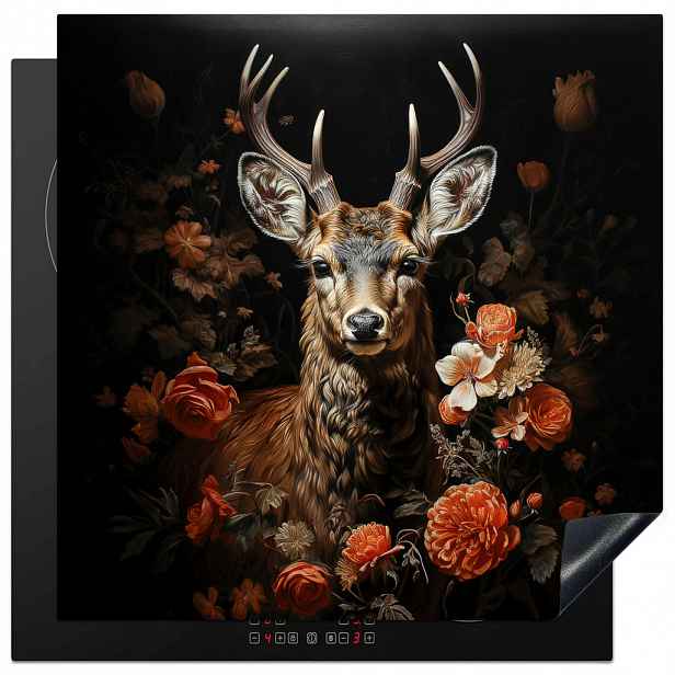 MuchoWow KRYT NA INDUKČNÍ DESKU Jelen - Zvíře - Květiny - Příroda - Botanický 78x78 cm