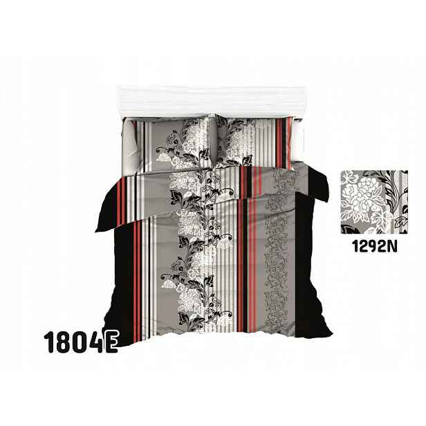 Povlečení 160x200 1804E květy větvičky černá šedá červená bílá orientální