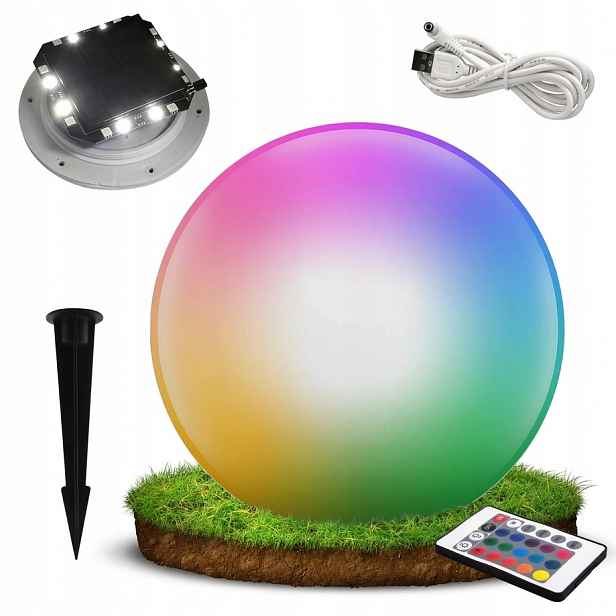 Solární a vodotěsná Led koule Rgb+w 30 cm, dálkové ovládaní